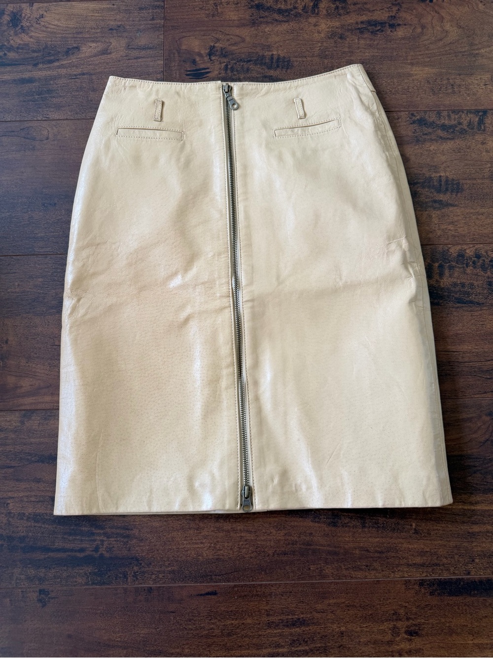 Vintage Bisou Bisou Y2K Camel Leather Zip Front Pencil Skirt 4